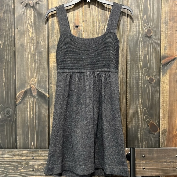 Vintage BCBGMaxAzria Babydoll Sweater Dress M Wool Grey Boho Pom Poms Y2K 90's - Picture 6 of 11